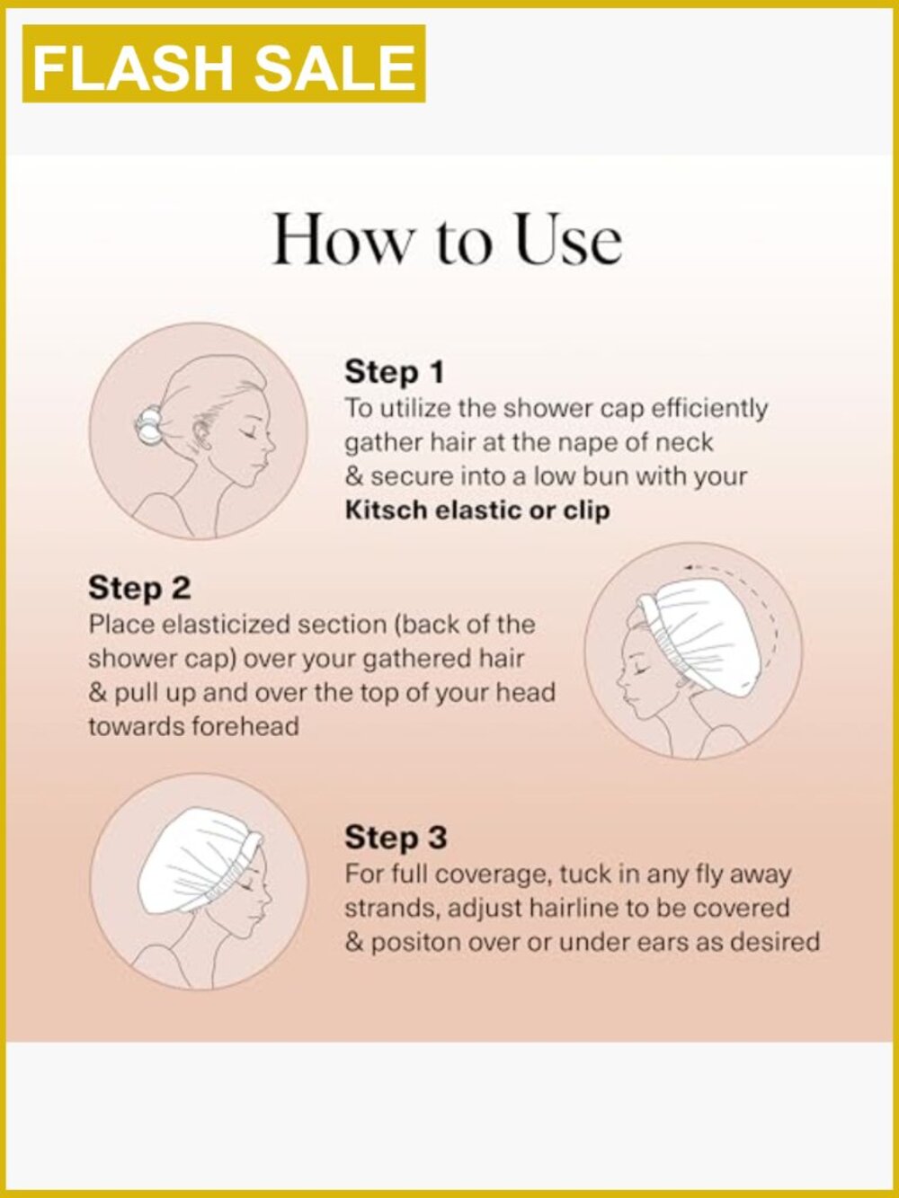 Satin-Lined Adjustable Waterproof Reusable Flexi Shower Cap with Open-Back - Picture 4 of 6